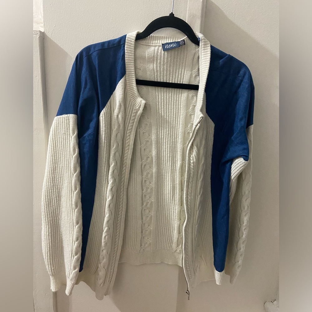 Denim and Cream Women's Cardigan Sweater